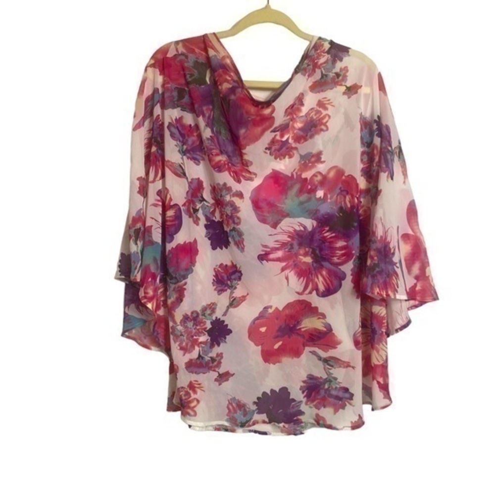 🎈3/$20! 
Casual Express batwing dolman sheer floral blouse. Large white pink